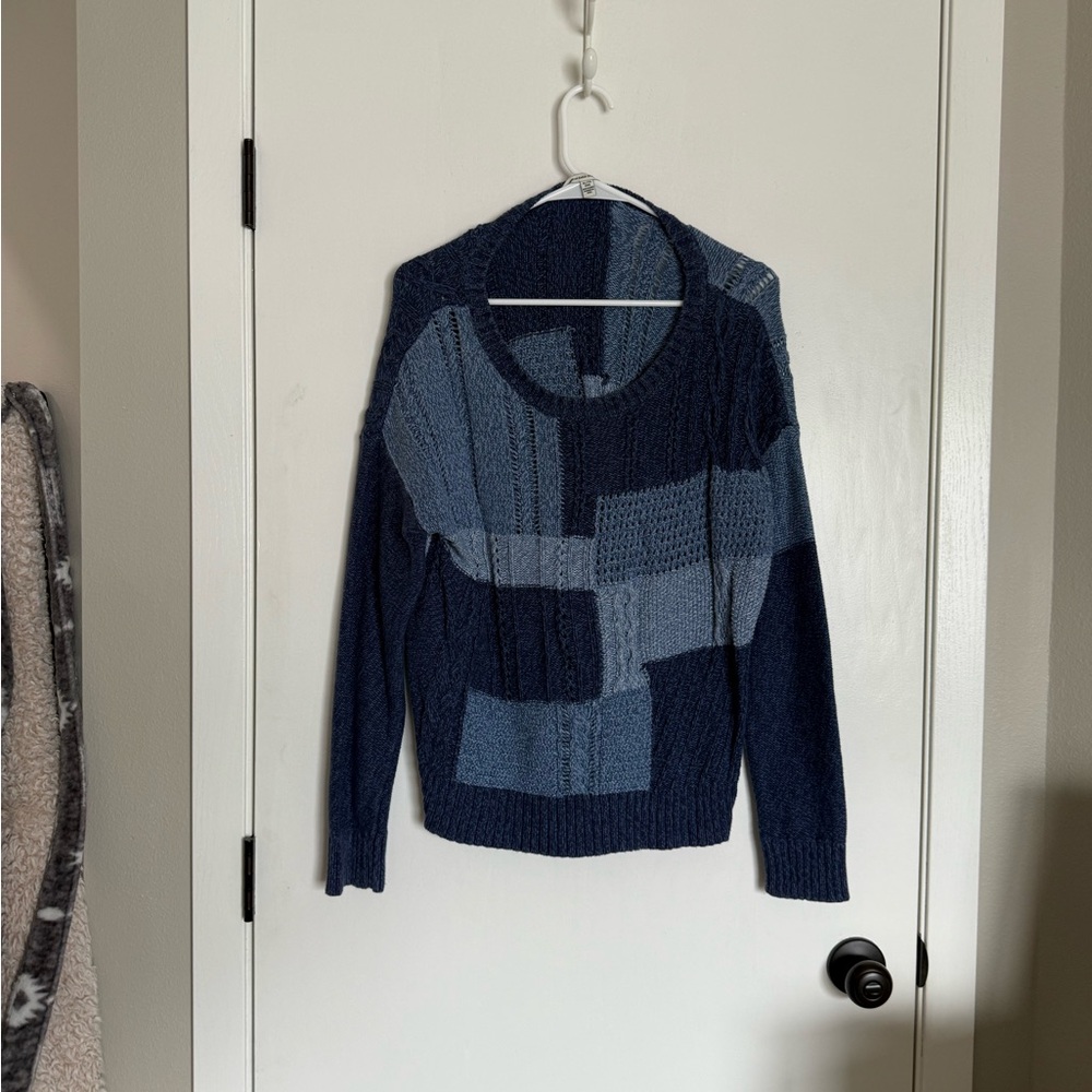 American Eagle Outfitters Patchwork Sweater - Navy and Light Blue